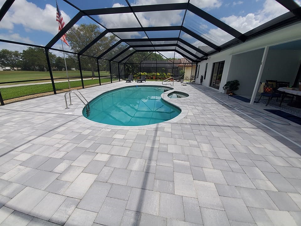 View of patio pavement around pool