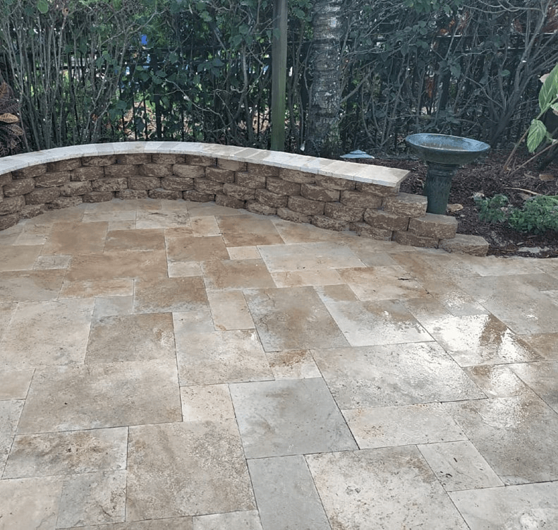 Brick retaining wall in outside living space
