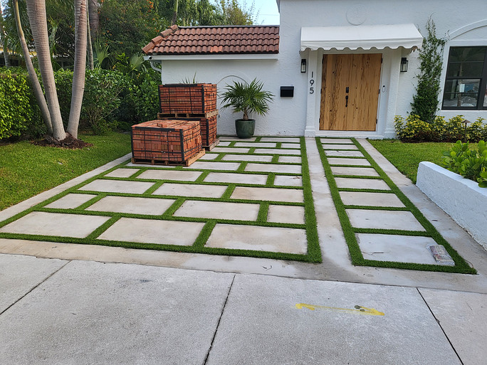 Concrete pavers in front of house